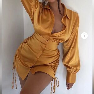 Fashion Nova Gold Ruched Wrap Dress